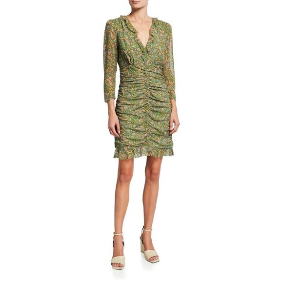 Veronica Beard Shala 100% Silk Green Paisley Mini Dress size 2